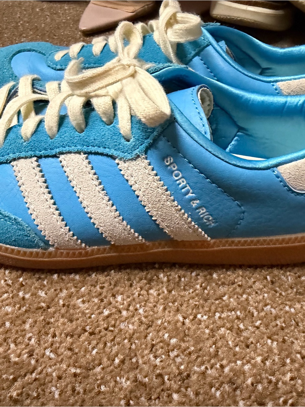 adidas Turquoise Blue Suede & Leather Sporty Sneaker with Cream Stripes